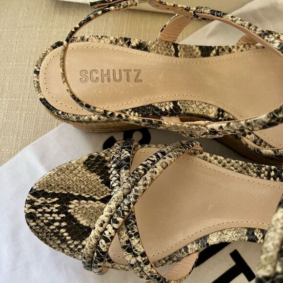Schutz Isla Snakeskin Embossed Leather Espadrille Wedge Sandal Size 8.5B - Picture 7 of 8